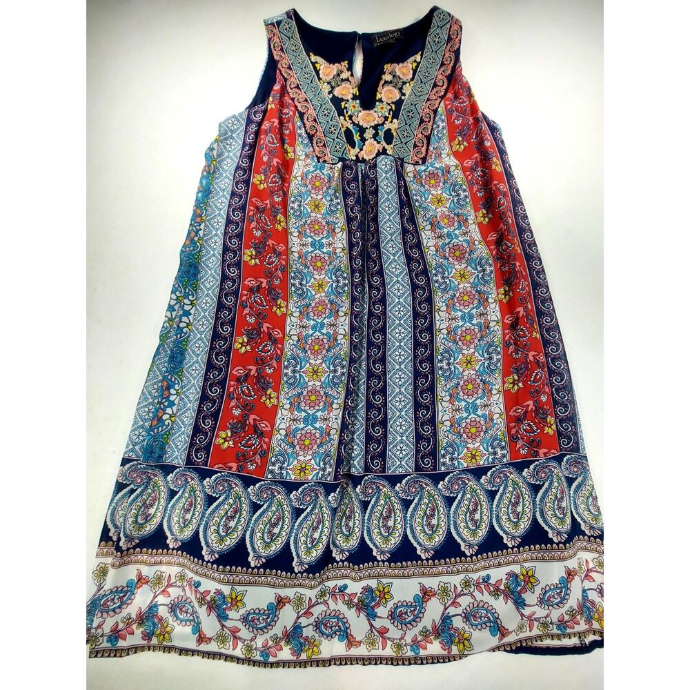 Luxology Boho Embroidered Paisley Floral Lined Sheath Shift Dress Women’s Sz 6